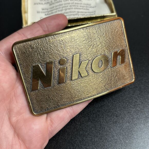 Nikon Solid Brass Belt Buckle New Old Stock BOXED Made In USA - Picture 3 of 6